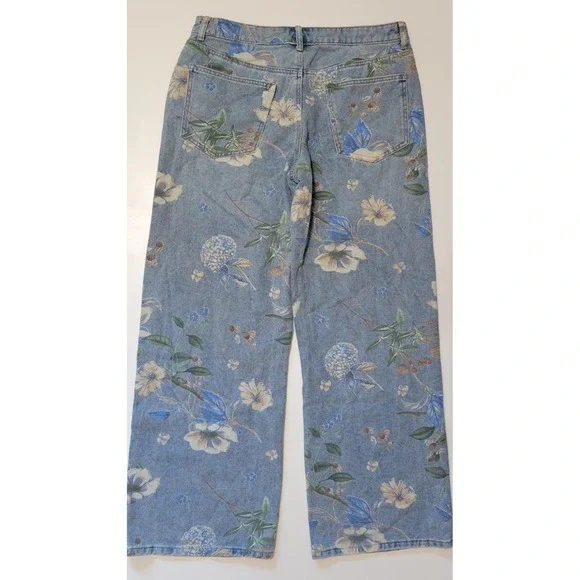 Forever 21 Baggy Wide Leg Floral Jeans - Picture 2 of 6